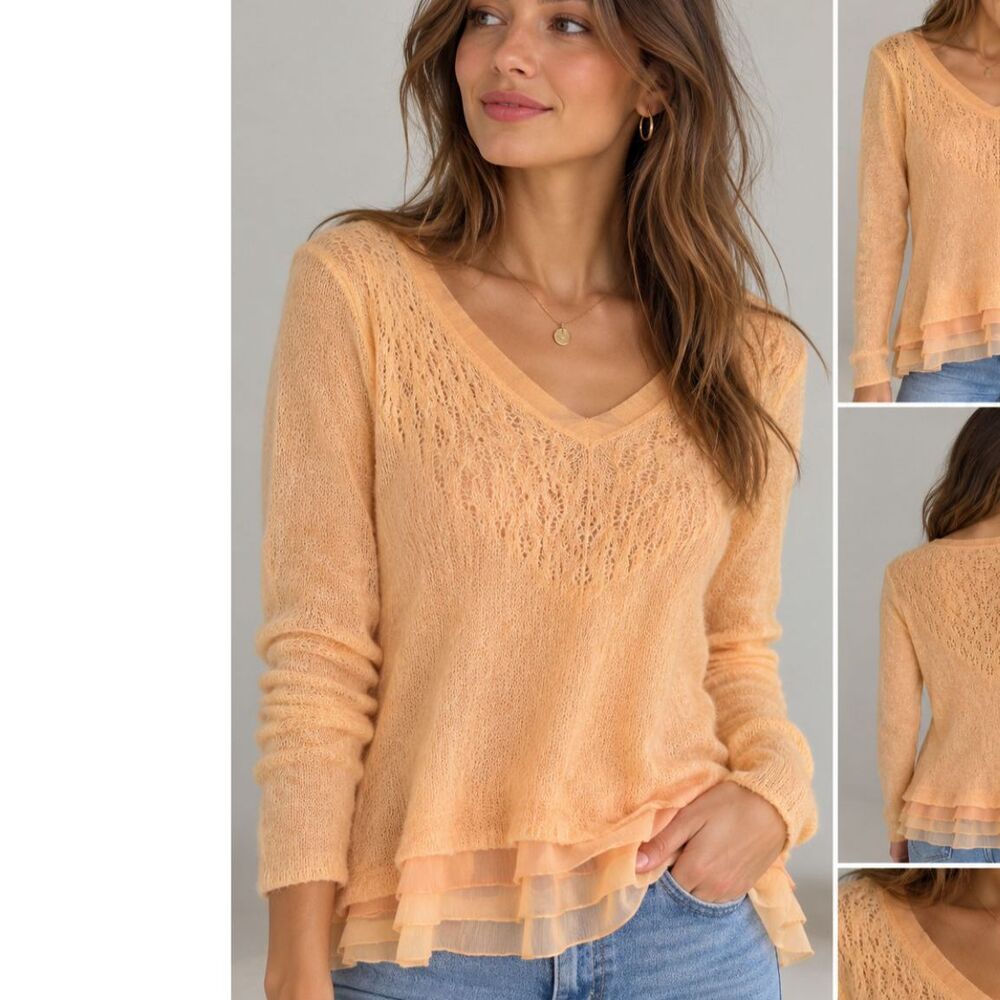 Anthropologie Knitted & Knotted Alpaca Wool Lightweight Layered Sweater XS Peach